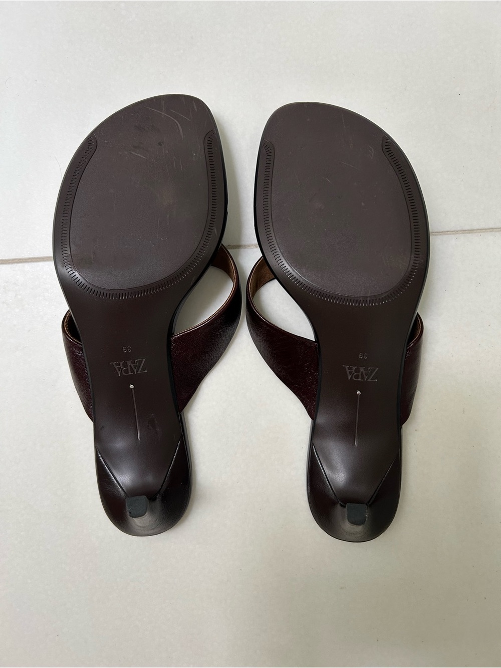 Zara Leather Kitten Heel Sandals in Chocolate - Picture 5 of 6